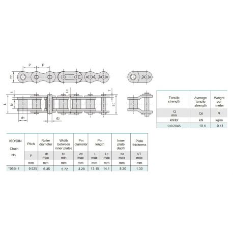 Rollenketting 06B-1 Geomet
