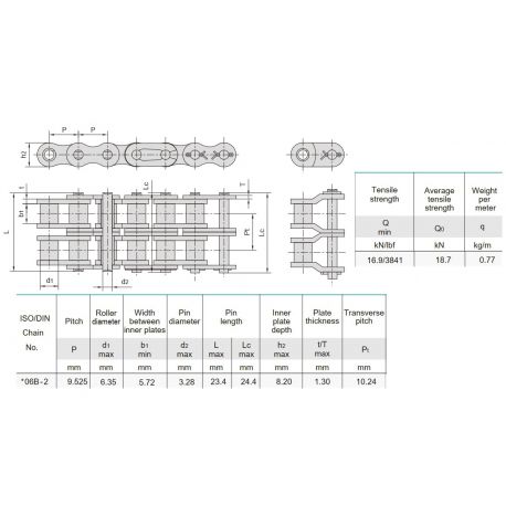 Rollenketting 06B-2 Geomet