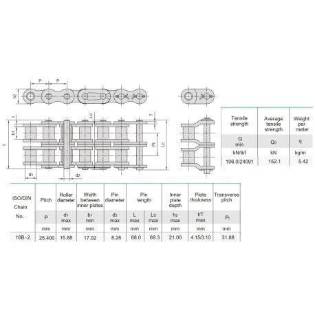Rollenketting 16B-2 Geomet