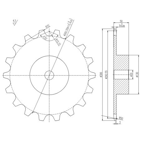 Kettingwiel HB50.8SS 18T