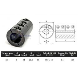 Starre koppeling 1-delig 08mm met spie