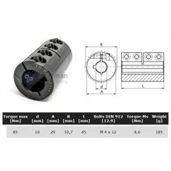 Starre koppeling 1-delig 10mm met spie