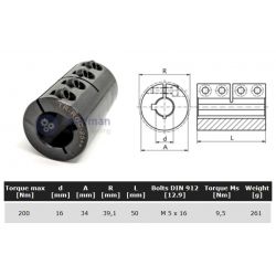 Starre koppeling 1-delig 16mm met spie