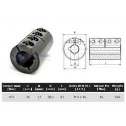 Starre koppeling 1-delig 30mm met spie