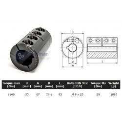 Starre koppeling 1-delig 35mm met spie