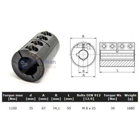 Starre koppeling 1-delig 35mm met spie