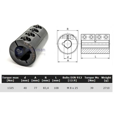 Starre koppeling 1-delig 40mm met spie