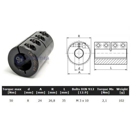 Starre koppeling 1-delig 08mm zonder spie