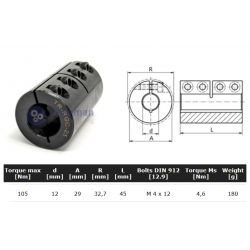 Starre koppeling 1-delig 12mm zonder spie