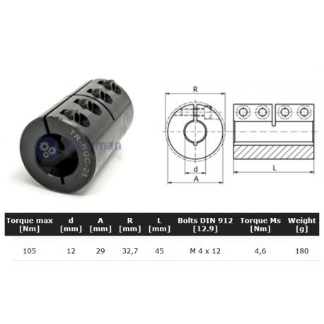 Starre koppeling 1-delig 12mm zonder spie