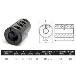Starre koppeling 1-delig 15mm zonder spie