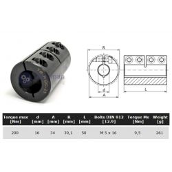 Starre koppeling 1-delig 16mm zonder spie