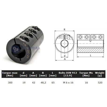 Starre koppeling 1-delig 19mm zonder spie