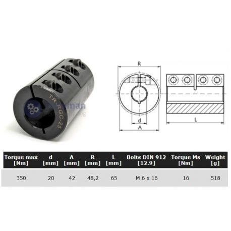 Starre koppeling 1-delig 20mm zonder spie