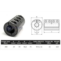 Starre koppeling 1-delig 25mm zonder spie