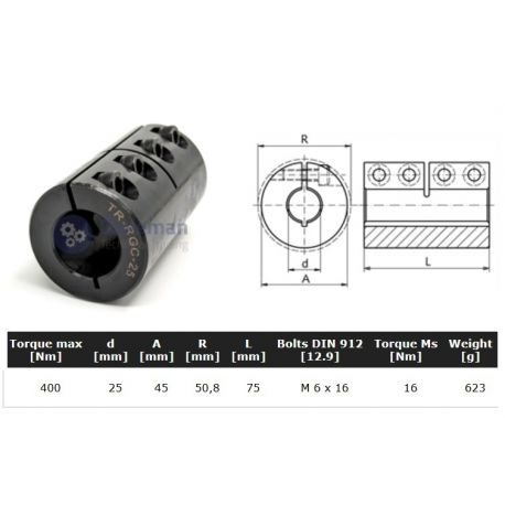 Starre koppeling 1-delig 25mm zonder spie