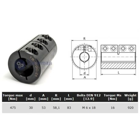Starre koppeling 1-delig 30mm zonder spie