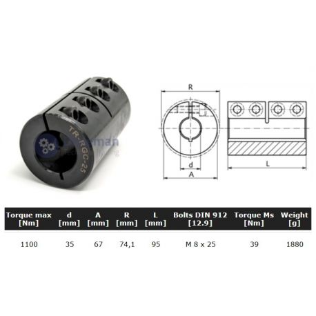 Starre koppeling 1-delig 35mm zonder spie