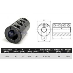 Starre koppeling 1-delig 40mm zonder spie