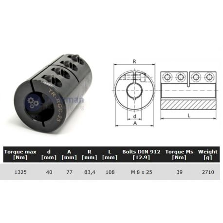 Starre koppeling 1-delig 40mm zonder spie