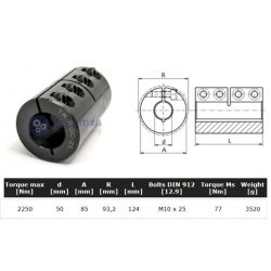 Starre koppeling 1-delig 50mm zonder spie