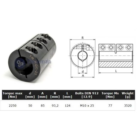 Starre koppeling 1-delig 50mm zonder spie