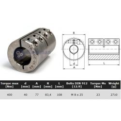 Starre koppeling RVS 1-delig 40mm zonder spie