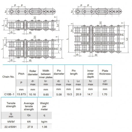 Rollenketting C10B-1 rechte zijplaat