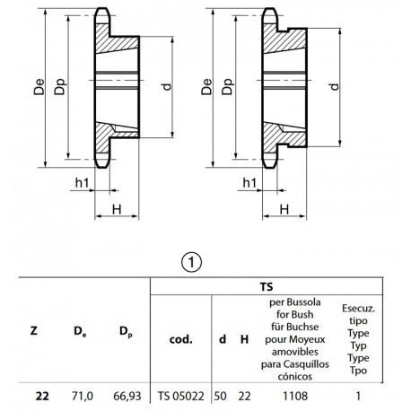 Klembuswiel 06B-1 22T-H 1108