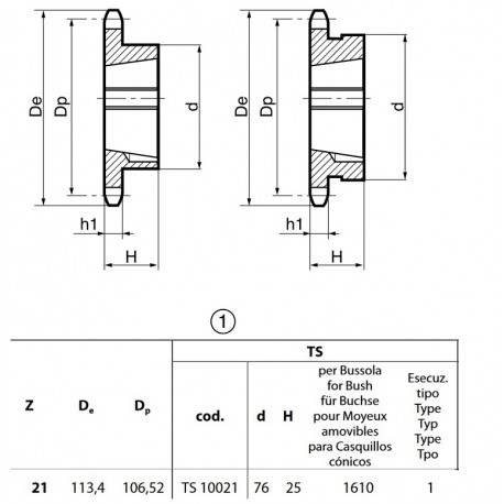 Klembuswiel 10B-1 21T-H 1610