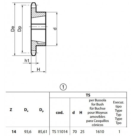 Klembuswiel 12B-1 14T-H 1610