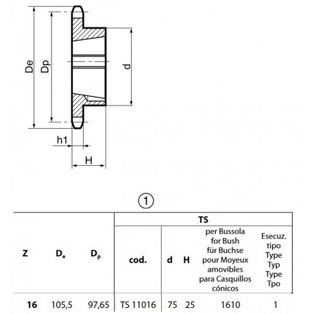 Klembuswiel 12B-1 16T-H 1610