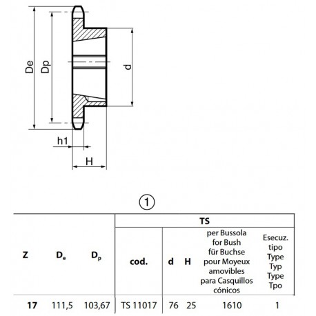 Klembuswiel 12B-1 17T-H 1610
