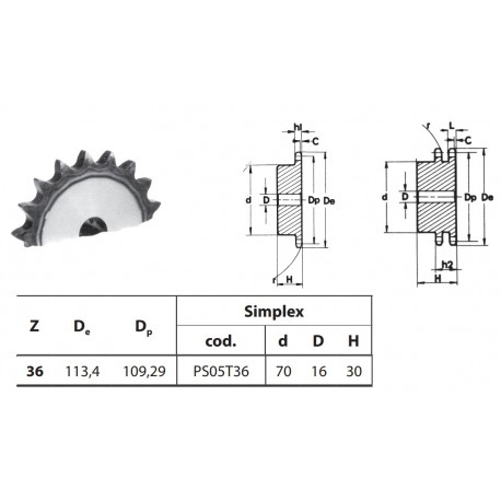 Kettingwiel 06B-1 36T-H