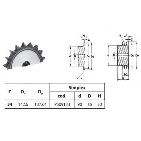 Kettingwiel 08B-1 34T-H