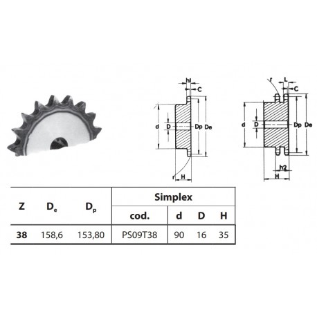 Kettingwiel 08B-1 38T-H